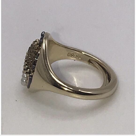 Swarovski Crystal Scarab Yellow Gold Signet Ring Adjustable 8-9 58-60 - Picture 4 of 8